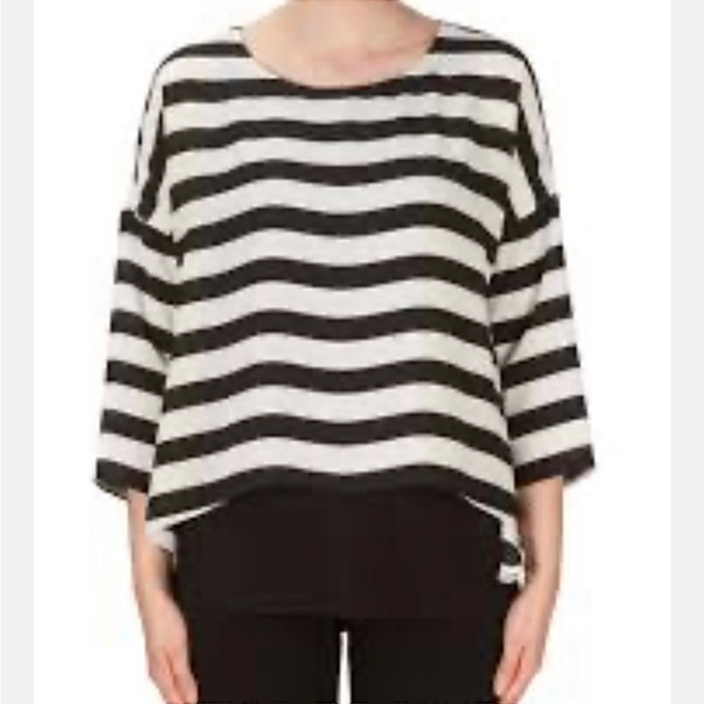 Joseph Ribkoff Striped Layered 3/4 Sleeve Blouse Black White Size 8